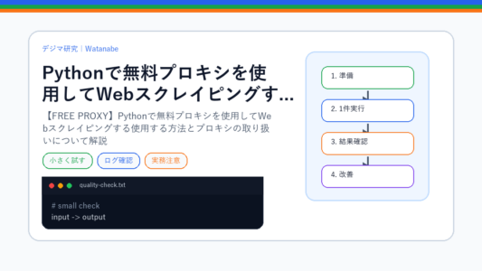 【FREE PROXY】Pythonで無料プロキシを使用してWebスクレイピングする使用する方法とプロキシの取り扱いについて解説のS品質版アイキャッチ