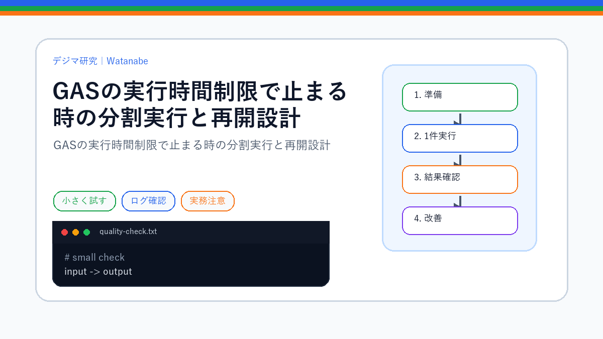 GASの実行時間制限で止まる時の分割実行と再開設計のS品質版アイキャッチ