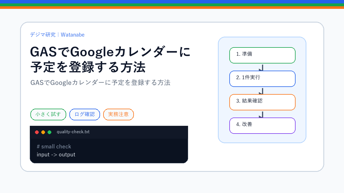 GASでGoogleカレンダーに予定を登録する方法のS品質版アイキャッチ