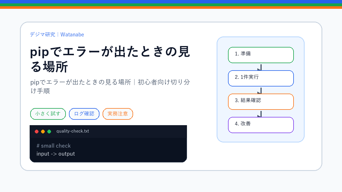 pipでエラーが出たときの見る場所｜初心者向け切り分け手順のS品質版アイキャッチ