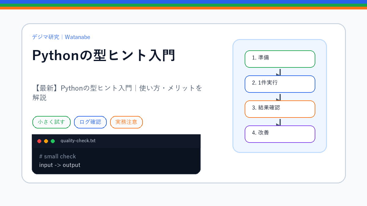 【最新】Pythonの型ヒント入門｜使い方・メリットを解説のS品質版アイキャッチ