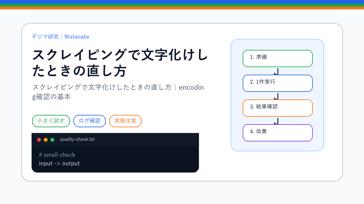 スクレイピングで文字化けしたときの直し方｜encoding確認の基本のS品質版アイキャッチ